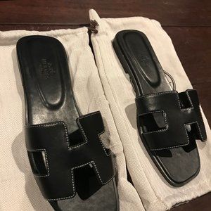 hermes black sandals